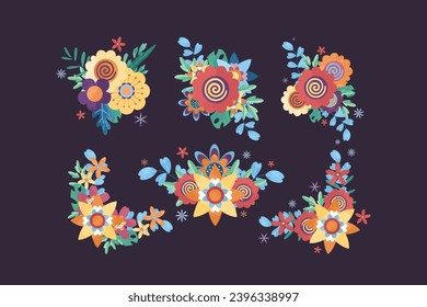 Retro Pop Groovy Flower Bouquet Illustration