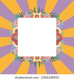Retro Pop Groovy Flower Frame Background
