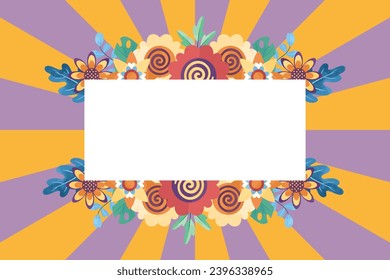 Retro Pop Groovy Flower Frame Background