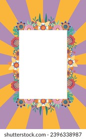 Retro Pop Groovy Flower Frame Background