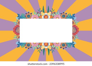 Retro Pop Groovy Flower Frame Background