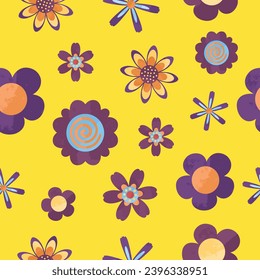 Retro Pop Groovy Flower Seamless Pattern