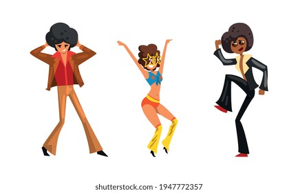 Personajes De Músicos De Pop Retro Set, Cantantes Perexuales Con Ropa De Estilo Retro De Moda De Los Años 70 Vector De Dibujos Ilustración