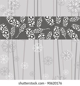 Retro pop new year bottles in gray and black color background for New Year, Christmas & other occasions.