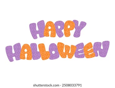 Retro pop typography with Halloween pattern. Vector illustration. Cute design in purple and orange colors. White background.
