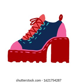 Retro pop-art women boot high platform. Cartoon style icon isolated on white background. Vector illustration