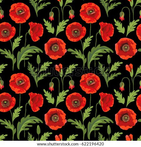 retro poppy flower summer seamless pattern のベクター画像素材