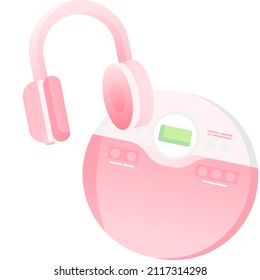 Retro portable CD player with headphones vector icon. Vintage compact digital audio device isolated on white background