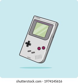 Retro Portable game gray color,flat Design on blue background, vector design and isolated background.