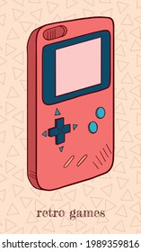 retro portable gamepad in cartoon style, orange and blue colours