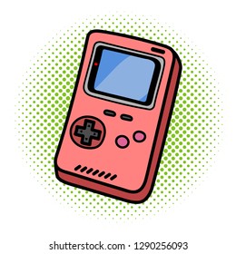 Retro Portable Handheld Game Device on iSolated White Background. Cartoon Style Vector.