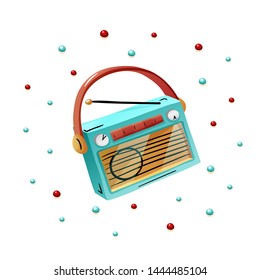 Retro portable radio in cartoon doodle style, vector illustration on white background