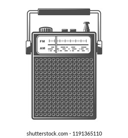 Retro portable radio. Monochrome vintage style isolated vector illustration