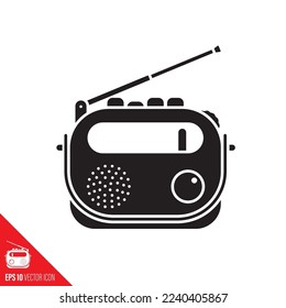 Retro portable radio vector glyph icon. Broadcasting, entertainmen and wireless technology symbol.