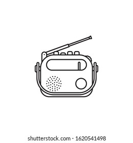 Ícone de linha de vetor de rádio portátil retrô. Símbolo de tecnologia de transmissão e sem fio