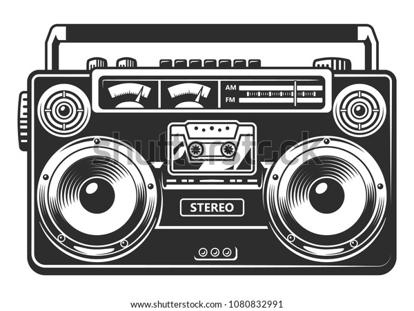 Retro portable stereo radio cassette\
recorder. Vector\
illustration