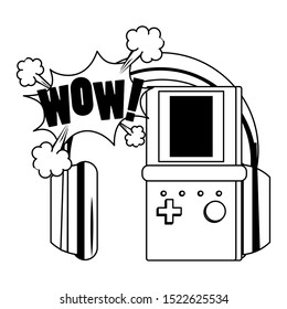 retro portable videogame and headphones over white background, vector illustration