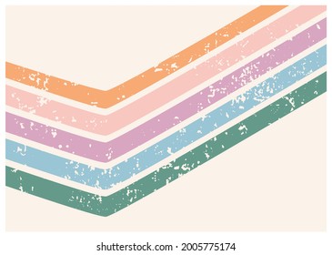 Gráfica retro positivo, tómalo con fácil frase de 70, 70 estilo vintage mensaje feliz, rainbow striped fondo patrón motivación nostalgia boho ilustración hippie.