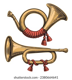 Retro Post horn. Hunting bugle vector illustration