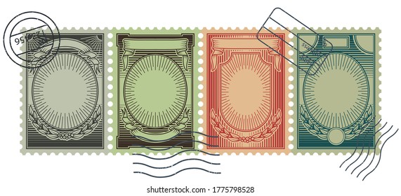 Retro Postage Stamps Background Templates, Stamp Imprints