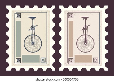 Retro postage stamps on the theme of transport and bicycles