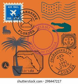 Retro postage stamps set, vector illustration