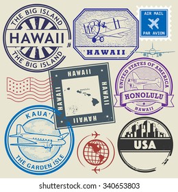 Retro postage USA stamps set, vector illustration