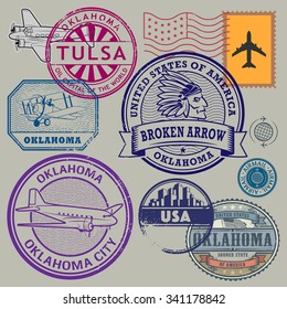 Retro postage USA stamps set, vector illustration