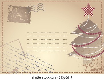 Retro postcard with Christmas tree.