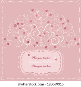 Retro  postcard with decorative ornamental tree on pink background