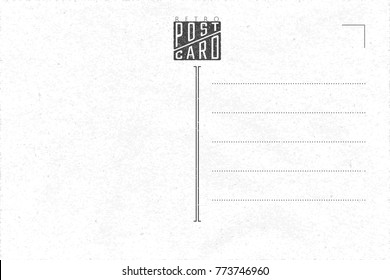 Retro Postcard Inner Side Blank Template with Authentic Stencil Grunge Old Style Logo Lettering - Black Elements on White Rough Paper Effect Background - Flat Graphic Design
