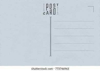 Retro Postcard Inner Side Blank Template with Authentic Shifted Old Style Logo Lettering - Black Elements on Blue Grey Rough Paper Effect Background - Flat Graphic Design