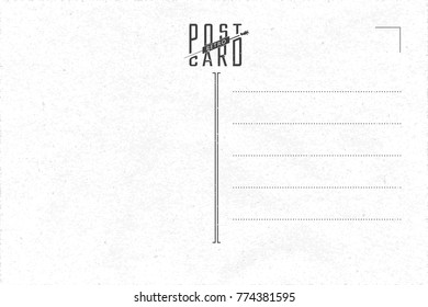 Retro Postcard Inner Side Blank Template with Plane and Authentic Old Style Logo Lettering - Black Elements on White Rough Paper Effect Background - Flat Graphic Design