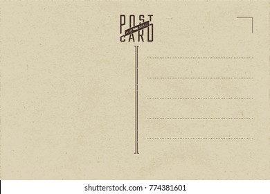 Retro Postcard Inner Side Blank Template with Plane Air Mail Lettering and Authentic Old Style Logo - Coal Black Elements on Yellow Rough Paper Effect Background - Flat Graphic Design