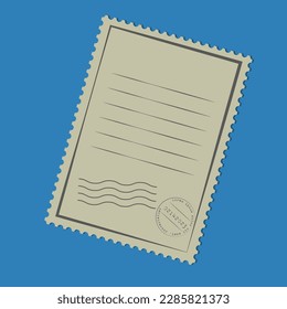 Postal retro sobre fondo azul. Sello postal retro.