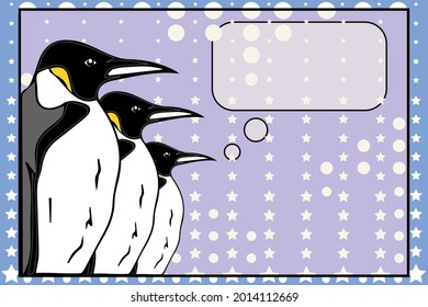 Retro postcard with penguins. Pop art card