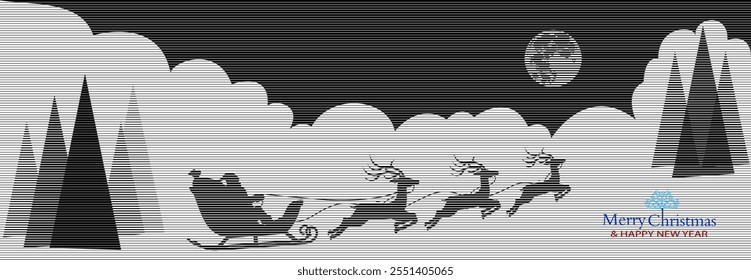 Retro postcard of Santa riding a Sleigh