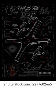 Afiche retro con estrellas 3D. Impresión técnica con textura de papel para calzado, para chaqueta, camiseta o sudadera Aislada sobre fondo negro