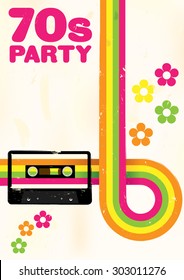 Retro Poster - 70s Party Flyer With Audio Cassette Tape