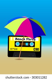 Retro Poster - 80s Beach Party Flyer With Audio Cassette Tape