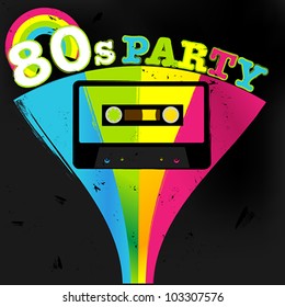 Retro Poster - 80s Party Flyer With Audio Cassette Tape