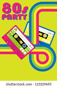 Retro Poster - 80s Party Flyer With Audio Cassette Tapes