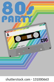 Retro Poster - 80s Party Flyer With Audio Cassette Tape