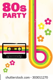 Retro Poster - 80s Party Flyer With Audio Cassette Tape