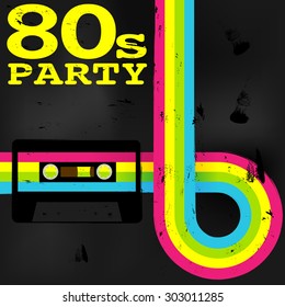 Retro Poster - 80s Party Flyer With Audio Cassette Tape