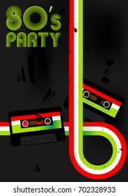 Retro Poster - 80s Party Flyer With Audio Cassette Tape