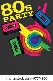 Retro Poster - 80s Party Flyer With Audio Cassette Tape