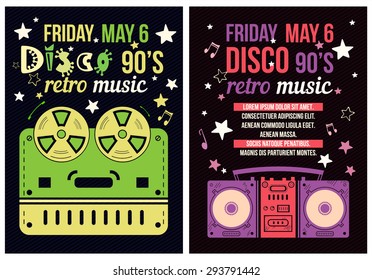 Retro Poster - 90s Party Flyer  With A Tape Recorder