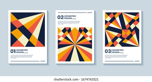 Retro poster with abstract geometric composition. Vector illustration of geometric shape for cover, annual report,  poster