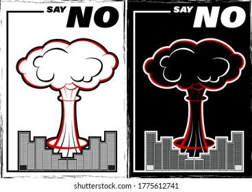 Retro poster against the war and the use of weapons of mass destruction. Say NO to war. Vector